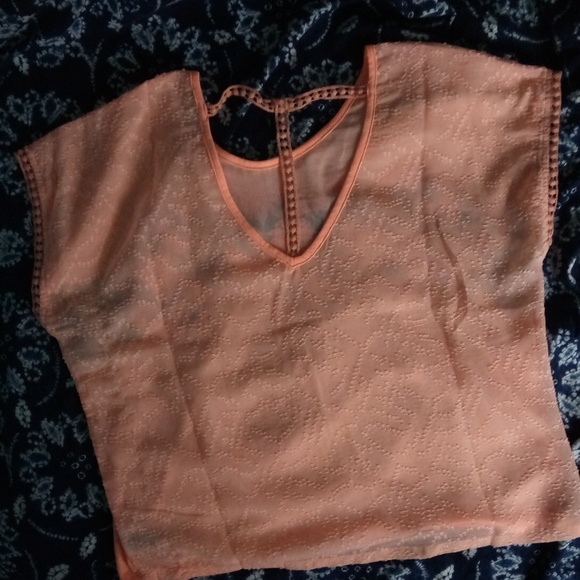 Miss Me Bright Orange Sheer Embroidered Top NWOT S - Picture 8 of 8